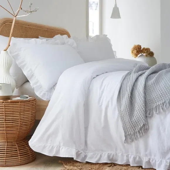 Frill Duvet Cover Set with Pillowcase - White, Cotton