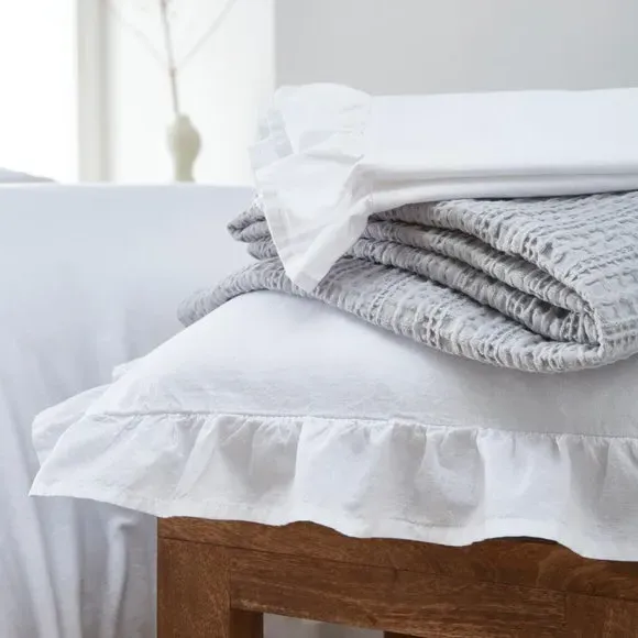 Frill Duvet Cover Set with Pillowcase - White, Cotton