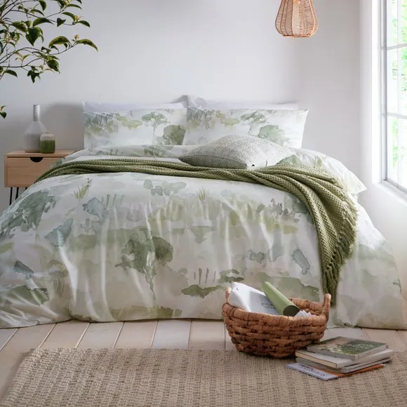 Duvet Cover Set with Pillowcases - Green, Cotton image