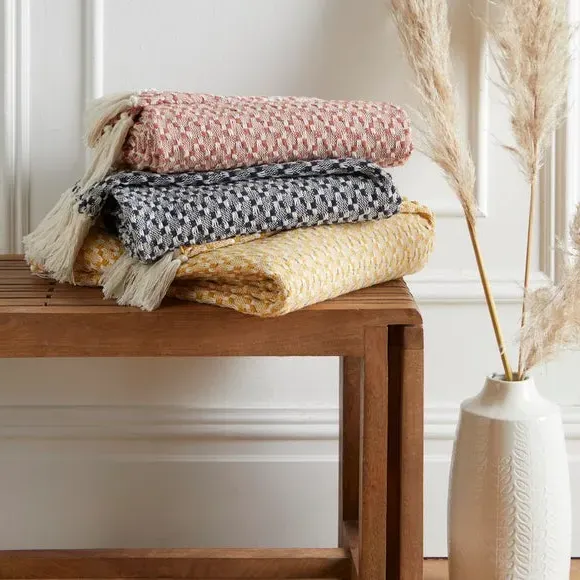 Throw Blanket with Tassels - Navy, Cotton
