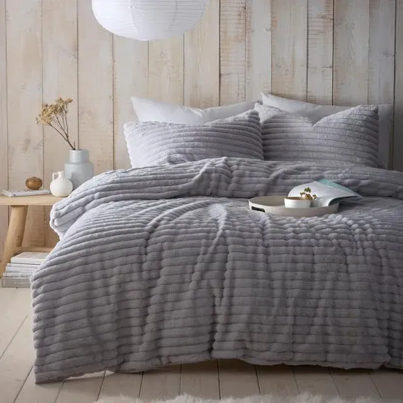 Quilted Duvet Cover Set - Grey, Fleece image