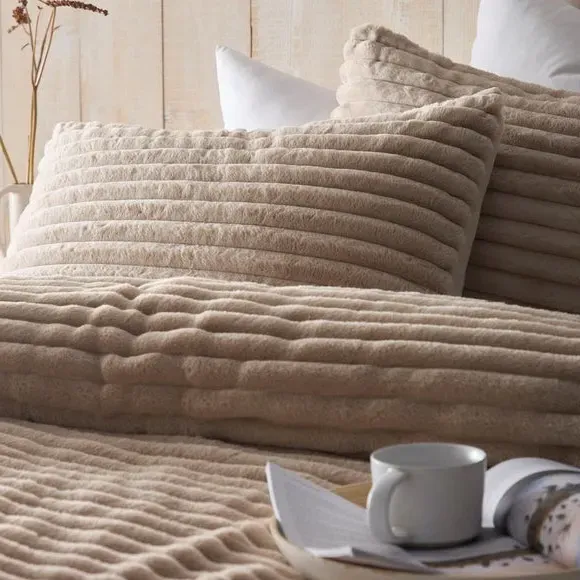 Quilted Duvet Cover Set - Natural, Fleece
