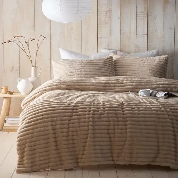 Quilted Duvet Cover Set - Natural, Fleece