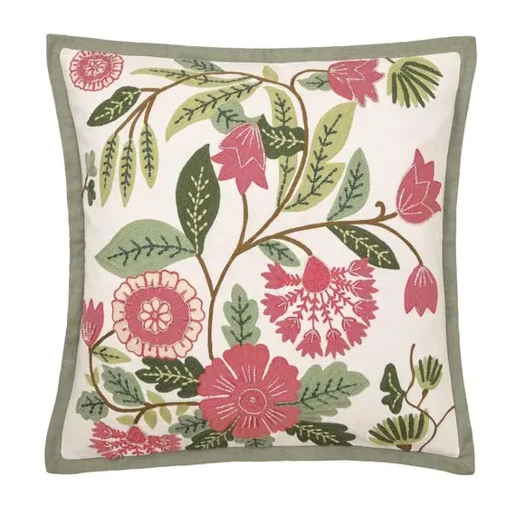 Square Cushion with Embroidery - Green, Cotton