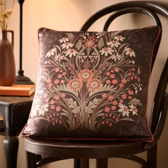Square Cushion with Piped Edges - Chocolate, Velvet image
