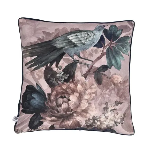 Square Filled Cushion Floral Print - Green, Velvet