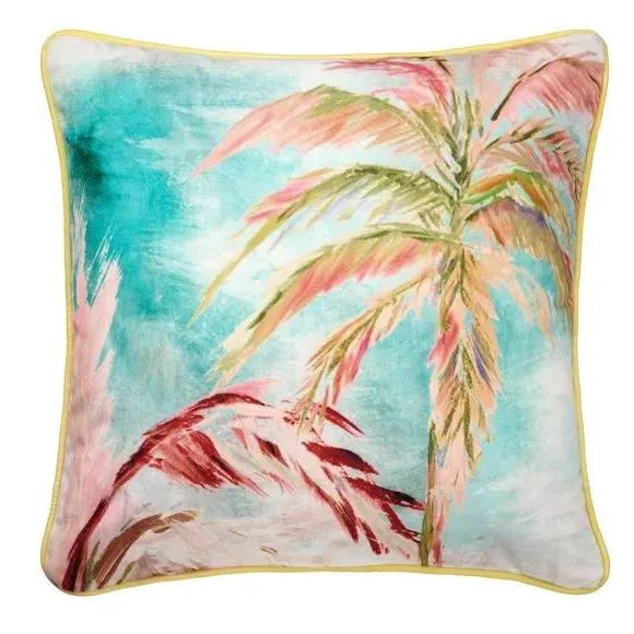Square Filled Cushion Tropical Design - Green, Velvet