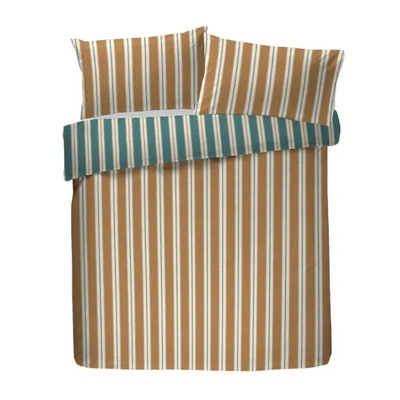 Stripe Duvet Cover Set with Frills - Green, Cotton