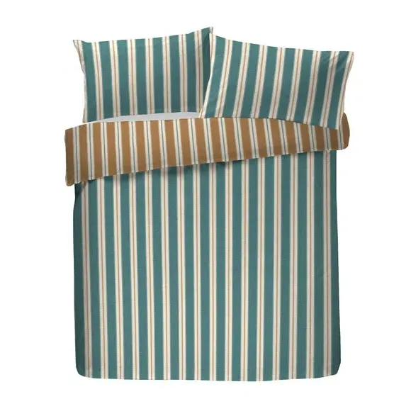 Stripe Duvet Cover Set with Frills - Green, Cotton