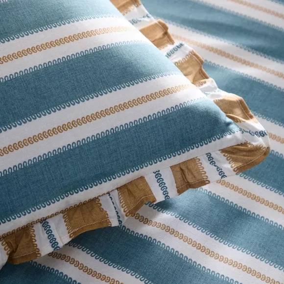 Stripe Duvet Cover Set with Frills - Green, Cotton