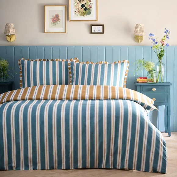 Stripe Duvet Cover Set with Frills - Green, Cotton image