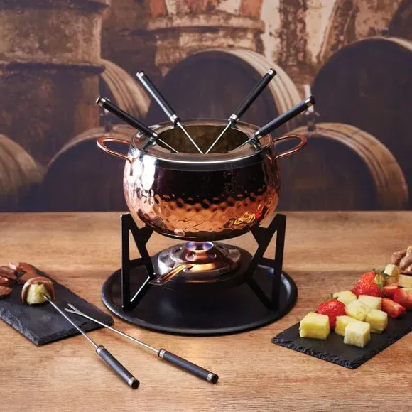 6-Person Fondue Set with Burner - Gold, Steel