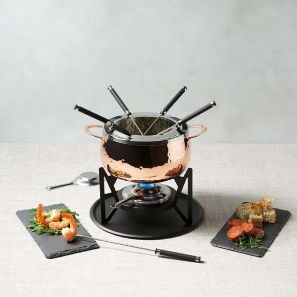 6-Person Fondue Set with Burner - Gold, Steel