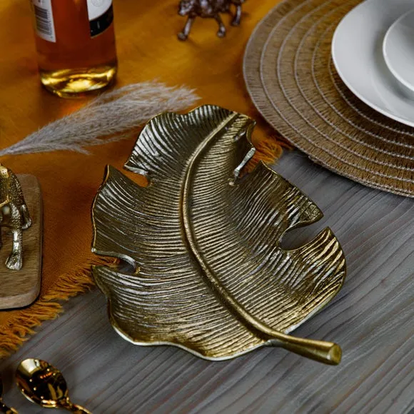 Leaf Serving Platter - Gold, Cast Aluminium