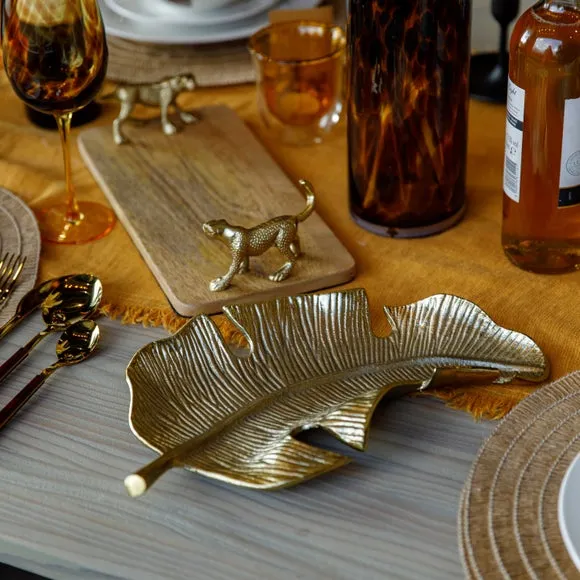 Leaf Serving Platter - Gold, Cast Aluminium