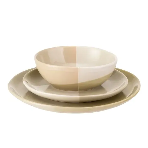 12 Piece Dinner Set Cross Glaze - Green, Ceramic