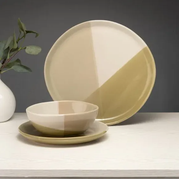 12 Piece Dinner Set Cross Glaze - Green, Ceramic image