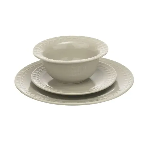 12-Piece Dinner Set with Leaf Design - Natural