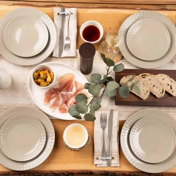 12-Piece Dinner Set with Leaf Design - Natural