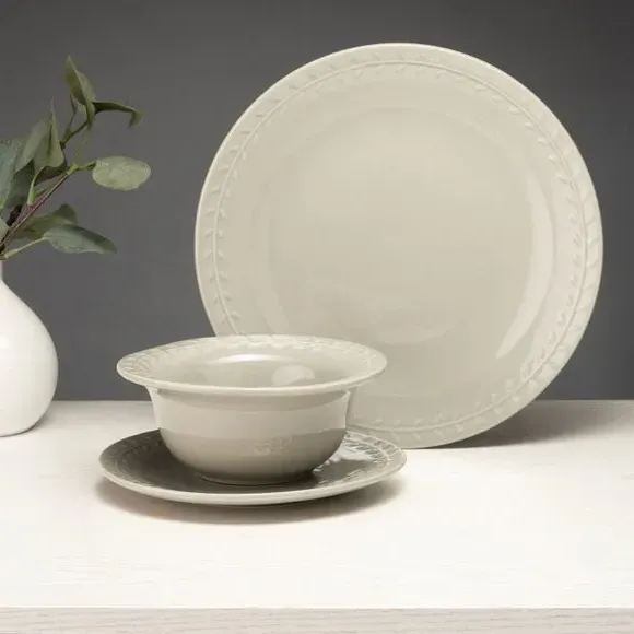 12-Piece Dinner Set with Leaf Design - Natural image