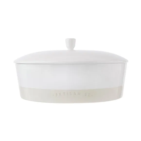 26cm Lidded Dish with Ripple Rim - White