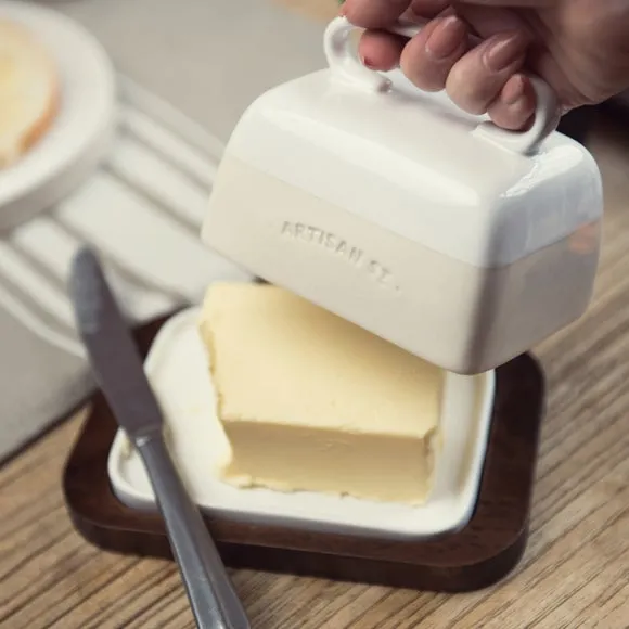 Butter Dish with Lid - White, Stoneware image