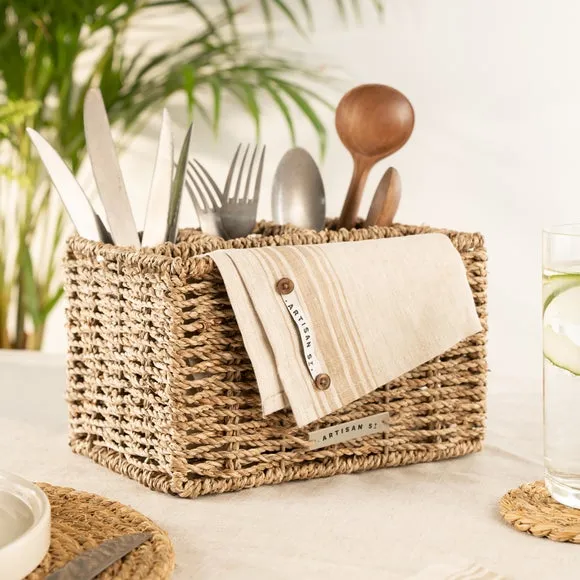 Cutlery Caddy with Handle - Natural, Seagrass image