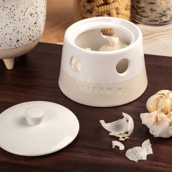 Garlic Storage Jar with Lid - White, Stoneware image