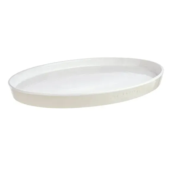 Oval Platter with Ripple Accent - White, Stoneware