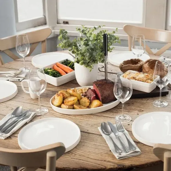 Oval Platter with Ripple Accent - White, Stoneware