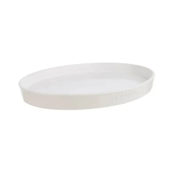 Oval Platter with Ripple Accent - White, Stoneware