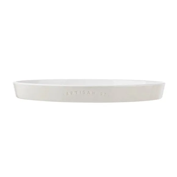 Oval Platter with Ripple Accent - White, Stoneware image