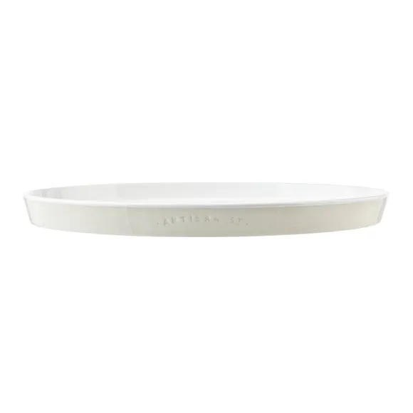 Oval Platter with Ripple Accent - White, Stoneware