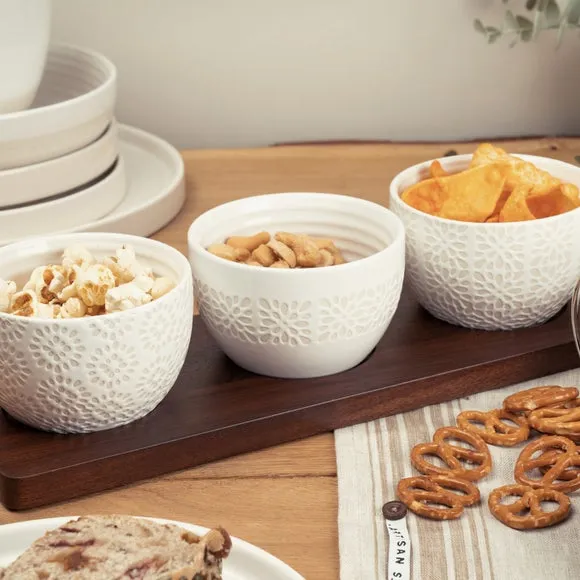 Set of 3 Nibble Bowls with Board - White, Ceramic image