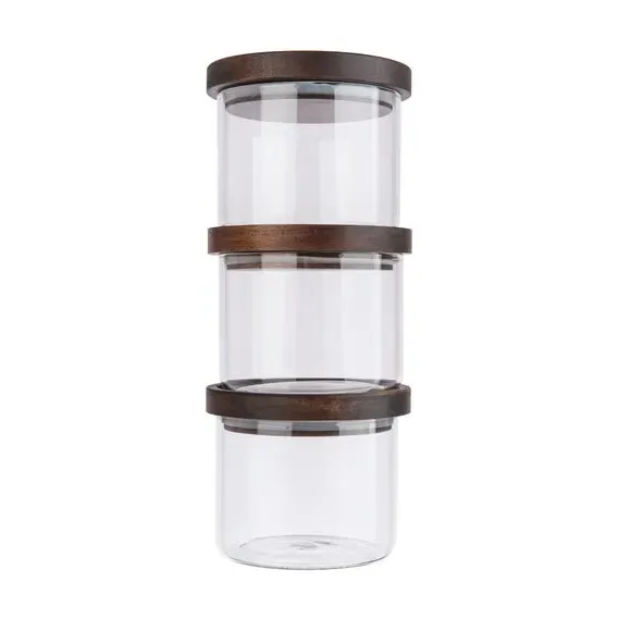 Set of 3 Stacking Storage Jars - Clear, Glass image