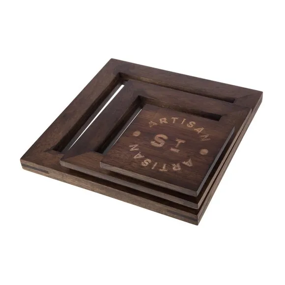 Set of 3 Stacking Trivets - Brown, Acacia Wood