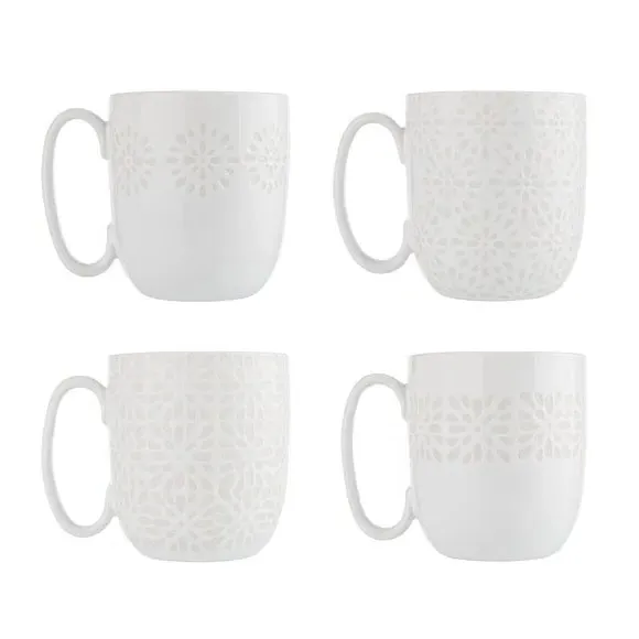 Set of 4 Breakfast Mugs - White, Stoneware