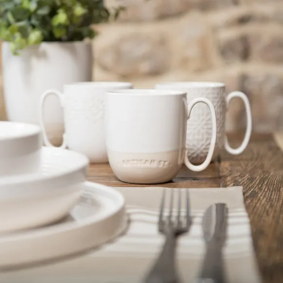 Set of 4 Breakfast Mugs - White, Stoneware image