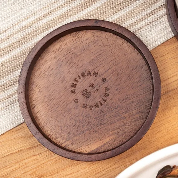 Set of 4 Coasters with Raised Edge - Brown, Acacia image