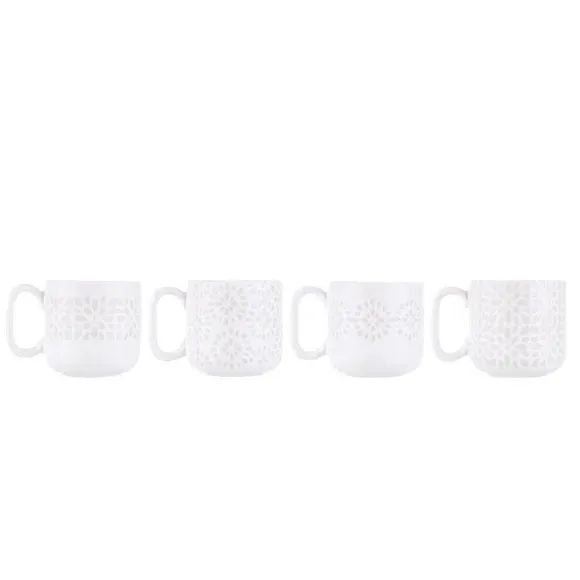 Set of 4 Espresso Mugs - White, Stoneware
