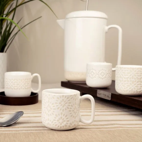 Set of 4 Espresso Mugs - White, Stoneware image
