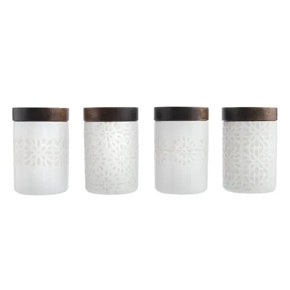 Set of 4 Mini Storage Jars - White, Stoneware