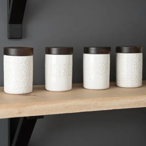 Set of 4 Mini Storage Jars - White, Stoneware image