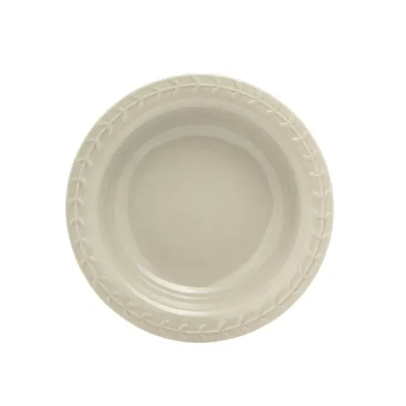Set of 4 Pasta Bowls Leaf Design - Cream, Stoneware