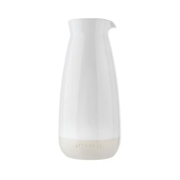 Tall Pitcher Jug with Ripple Accent - White, Ceramic image