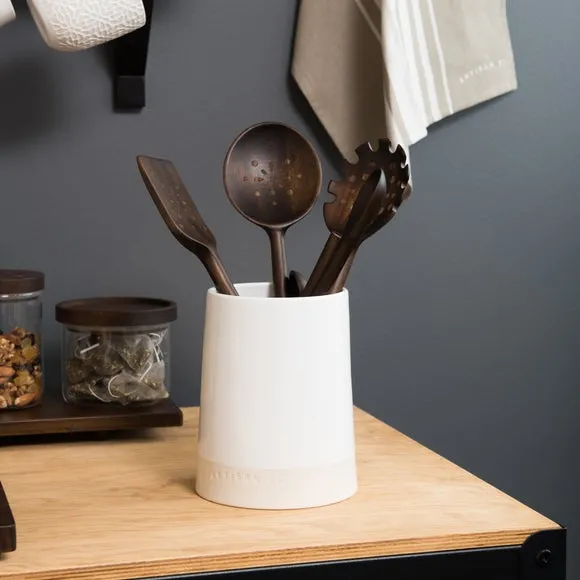 Utensil Jar with Two-Tone Finish - White, Stoneware image