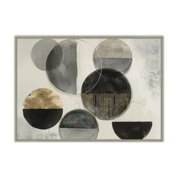 2-Piece Framed Canvas Set - Black, Gold Rings