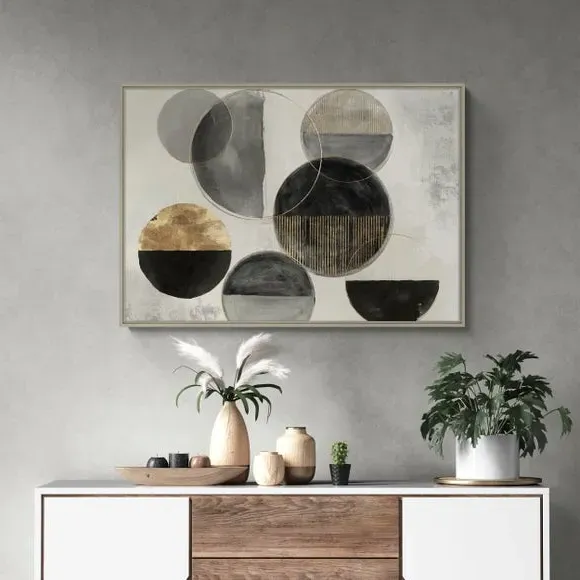 2-Piece Framed Canvas Set - Black, Gold Rings image