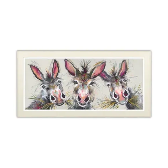Donkey Trio Framed Print - Cream Frame