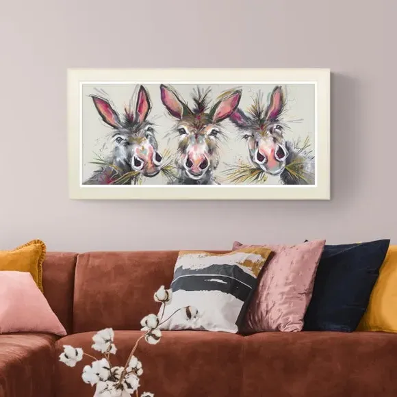 Donkey Trio Framed Print - Cream Frame image